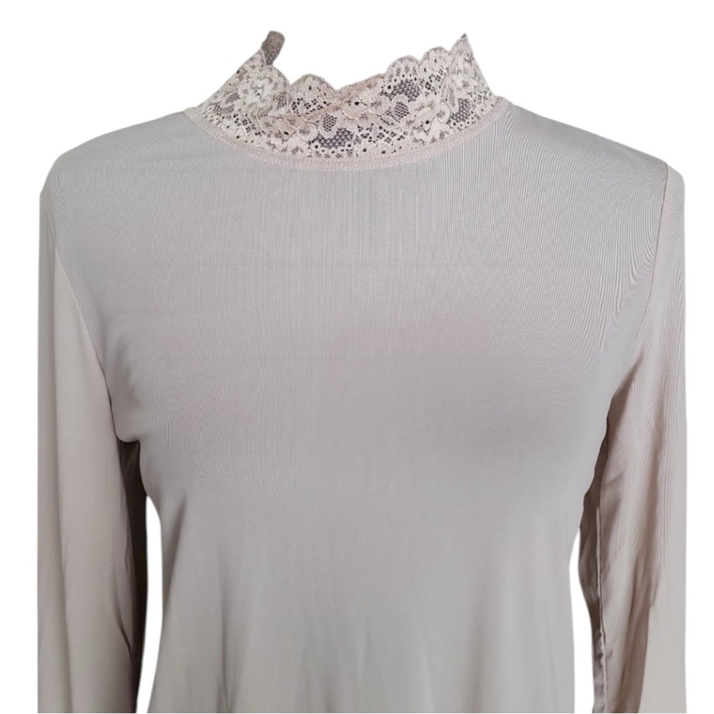 LOGO by Lori Goldstein Sheer Lace Trim Long Sleeve Top in Beige Size XL - Picture 6 of 11
